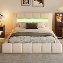 Acheter Concept Usine Lit coffre led style nuage 180x200cm en velours beige avec tête de lit et sommier OMAHA