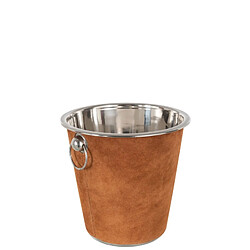 J-Line Seau à glace rond en métal et cuir cognac D22cm