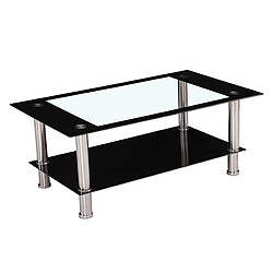 Pegane Table basse fixe avec plateau en verre trempé transparent avec bord noir et pieds en acier