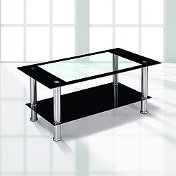 Pegane Table basse fixe avec plateau en verre trempé transparent avec bord noir et pieds en acier