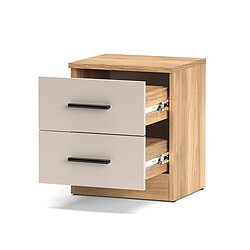 Pegane Table de chevet Table de nuit à 2 tiroirs coloris Beige/chêne Mauvella