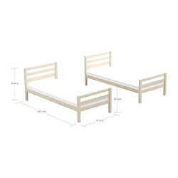 THUKA ANDO Lit superposé séparable 2x90x200 pin massif naturel pas cher