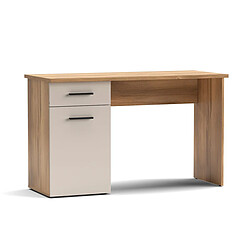 Pegane Bureau Table d'étude 1 tiroir et 1 porte coloris Beige/chêne Mauvella