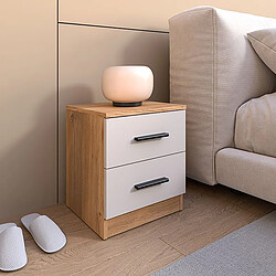 Pegane Table de chevet Table de nuit à 2 tiroirs coloris Beige/chêne Mauvella