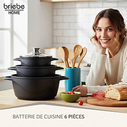 Batterie de Cuisine Induction 6 Pièces Aluminium, 3 Casseroles 3 Couvercles, Briebe,MGK-18