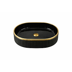 OTITEC Vasque à poser ovale – 49 x 31 cm – Noir brillant liseré or – ORIONA