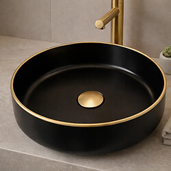 Avis OTITEC Vasque à poser ronde – 41 cm – Noir mat liseré or – AURIS