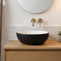 Avis OTITEC Vasque à poser ronde – 39,5 x 39,5 cm – Noir et blanc rainuré – LYSARA