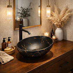 OTITEC Vasque à poser – 41 x 33 cm – Noir mat marbre – MARBELIA