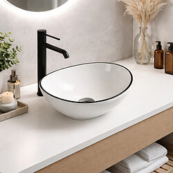 OTITEC Vasque à poser arrondie – 40 x 33 cm – Blanc brillant liseré noir – VERA