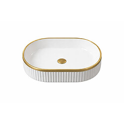 OTITEC Vasque à poser ovale – 49 x 31 cm – Blanc brillant liseré or – ORIELA