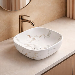 OTITEC Vasque à poser carrée – 41,5 cm – Blanc mat marbre – FRANCI