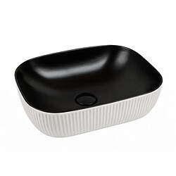 OTITEC Vasque à poser – 47 x 33 cm – Blanc effet pierre / Noir – KAVYA