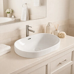 OTITEC Vasque à poser ovale – 60 x 40 cm – Blanc brillant – VELA CONFORT