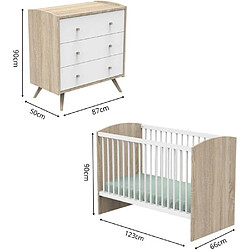 Sauthon Access Lit 120 x 60 cm + Commode 3 tiroirs Bois/Blanc pas cher