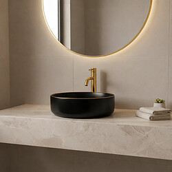 OTITEC Vasque à poser ronde – 41 cm – Noir mat liseré or – AURIS