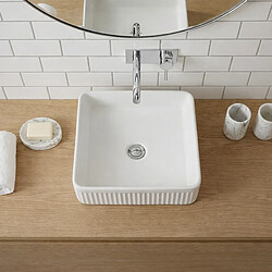 OTITEC Vasque à poser carrée – 37 x 37 cm – Blanc brillant rainuré – CUBELIA