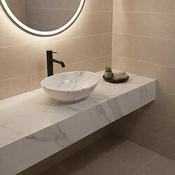 OTITEC Vasque à poser ovale – 40 x 33 cm – Blanc brillant marbre – MARBELIA