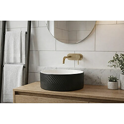 OTITEC Vasque à poser ronde – 36,5 cm – Noir et blanc rainuré – MIREA