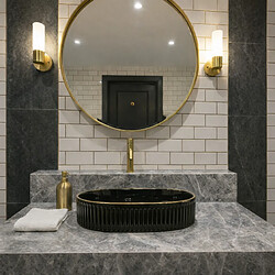 OTITEC Vasque à poser ovale – 49 x 31 cm – Noir brillant liseré or – ORIONA