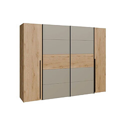 MANORGA NRGS12512-Q317 Armoire 270 cm 2 coulissantes + 2 battantes chêne/taupe