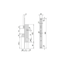Cisa CIS4621525 Serrure monopoint à larder profil étroit 22 mm