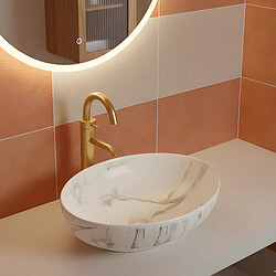 OTITEC Vasque à poser ovale – 52 x 39,5 cm – Blanc mat marbre – SOFIA