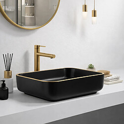 OTITEC Vasque à poser rectangulaire – 50 x 39 cm – Noir mat liseré or – AURIS