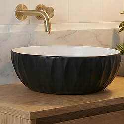 OTITEC Vasque à poser ronde – 39,5 x 39,5 cm – Noir et blanc rainuré – LYSARA