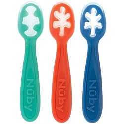 Lot de 3 premières cuillères pour bébé - NUBY - Silicone - Dès 6 mois - Bleu / Rouge / Vert