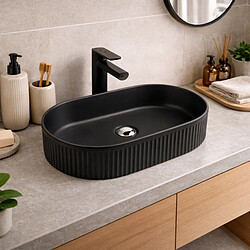 OTITEC Vasque à poser ovale – 50 x 32 cm – Noir rainuré – RIVA