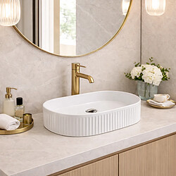 OTITEC Vasque à poser ovale – 50 x 32 cm – Blanc rainuré – RIVA