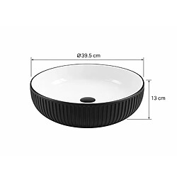 OTITEC Vasque à poser ronde – 39,5 x 39,5 cm – Noir et blanc rainuré – LYSARA pas cher