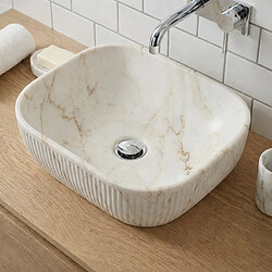 OTITEC Vasque à poser ovale – 47 x 33 cm – Marbre mat rainurée – MARVEO
