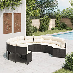vidaXL Canapé de jardin avec coussins rond noir résine tressée 