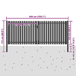 vidaXL Portail de jardin en acier 400 x 125 cm anthracite pas cher