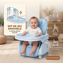 Avis Chaise haute Twinky® – Ensemble poussette 2 en 1 – Bleu – Chaise de salle à manger pliante, poussette et chaise haute pour table – Chaise haute