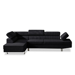 INTENSE DECO Canapé d'angle gauche avec têtières relevables Palerme velours côtelé noir