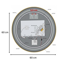 OTITEC Miroir LED rond - 60 x 60 cm - Double éclairage LED façade et arrière - Or - CÉLINA pas cher