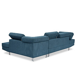 Acheter INTENSE DECO Canapé d'angle droit avec têtières relevables Palerme velours côtelé bleu
