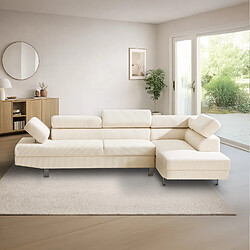 INTENSE DECO Canapé d'angle droit avec têtières relevables Palerme velours côtelé beige