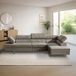 INTENSE DECO Canapé d'angle droit avec têtières relevables Palerme velours côtelé taupe