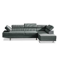 INTENSE DECO Canapé d'angle droit avec têtières relevables Palerme velours côtelé gris