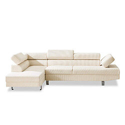 INTENSE DECO Canapé d'angle gauche avec têtières relevables Palerme velours côtelé beige