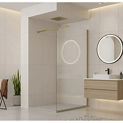 OTITEC Paroi de douche italienne flûtée - 110 x 195 cm - Or brossé - Droite - LUCIA