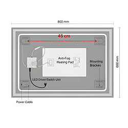 Acheter OTITEC Miroir LED rectangulaire - 80 x 60 cm - Éclairage LED rétroéclairé - ORION