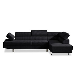 INTENSE DECO Canapé d'angle droit avec têtières relevables Palerme velours côtelé noir