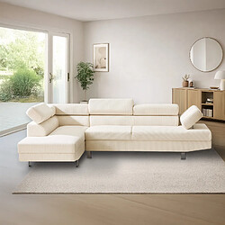 INTENSE DECO Canapé d'angle gauche avec têtières relevables Palerme velours côtelé beige