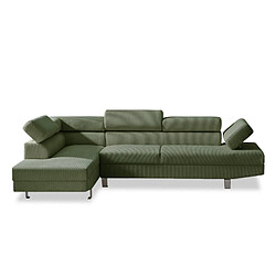 INTENSE DECO Canapé d'angle gauche avec têtières relevables Palerme velours côtelé vert
