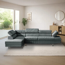 INTENSE DECO Canapé d'angle gauche avec têtières relevables Palerme velours côtelé gris